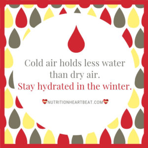 Water droplets and text on winter hydration needs.