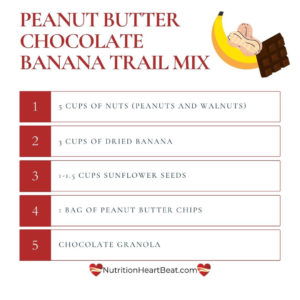 Recipe for peanut butter chocolate banana tail mix 