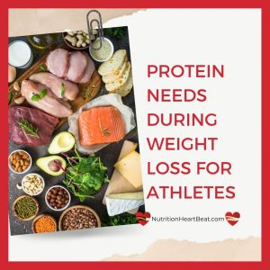 Several sources of protein shown along with the title of the blog: protein needs during weight loss for athletes.