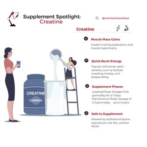 Supplement spotlight on Creatine that includes a description and shows a women drinking a Creatine supplement.